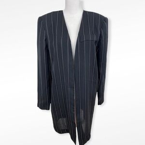 Vintage Leslie Fay Black Pinstripe Lightweight Long Open Duster Size 12
